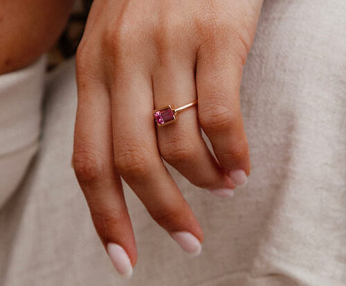 bague, pierre rose naturelle, tourmaline, pierres fines ,or 18 carats, fabrication main, atelier français,marque sandreta jewelry