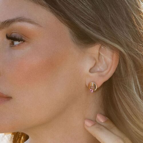 boucles d'oreilles or rose , tourmaline rose, Origin Sandreta