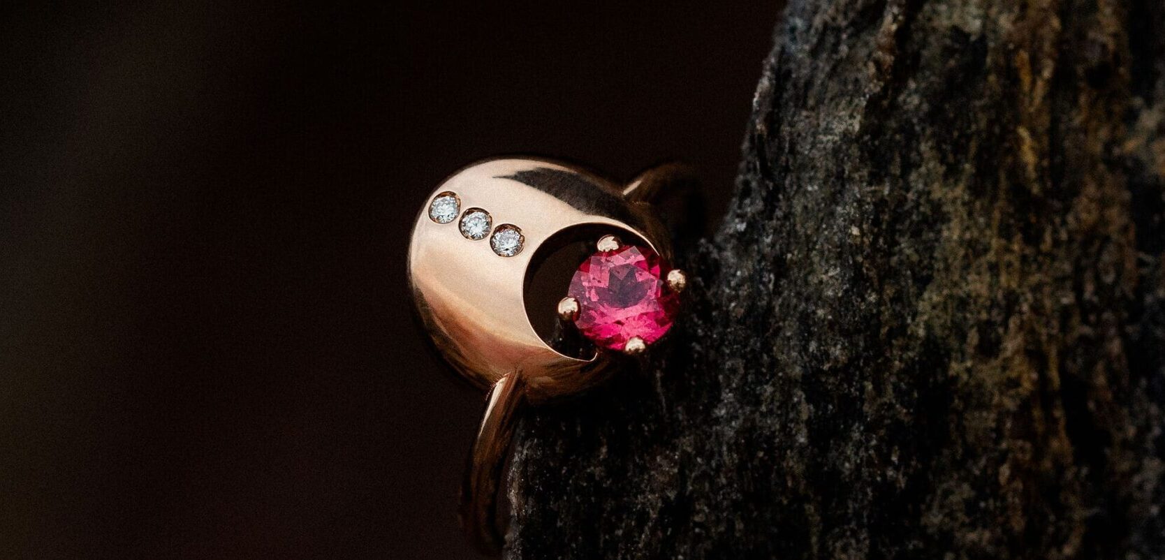 bague origin, fabrication française, marque sandreta jewelry, tourmaline rose, or rose 18 carats